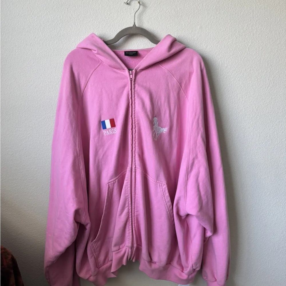 Balenciaga Pink Paris Hoodie with Embroidery